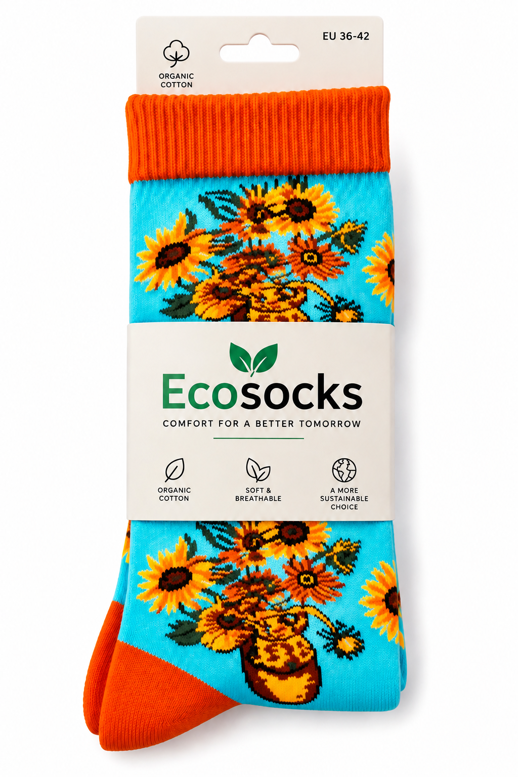 Chaussettes artistiques – Vase de tournesols – Coton biologique – Ecosocks