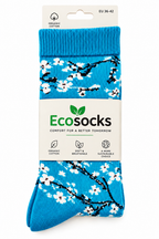 Chaussettes artistiques – Amandiers en fleurs bleues – Coton biologique – Ecosocks