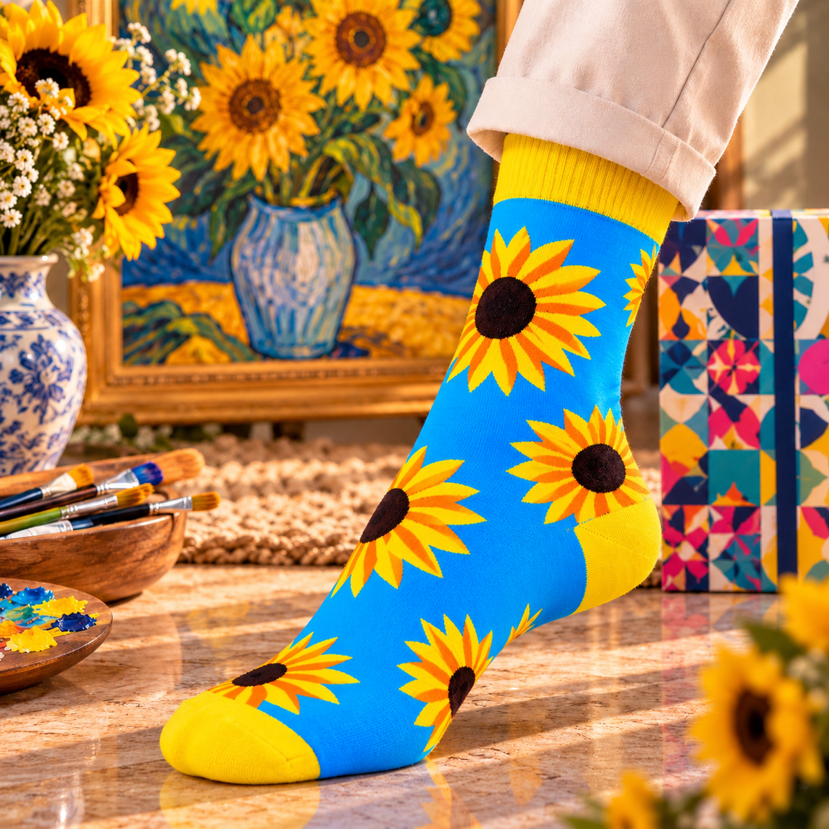 Chaussettes artistiques – Tournesols – Coton biologique – Ecosocks