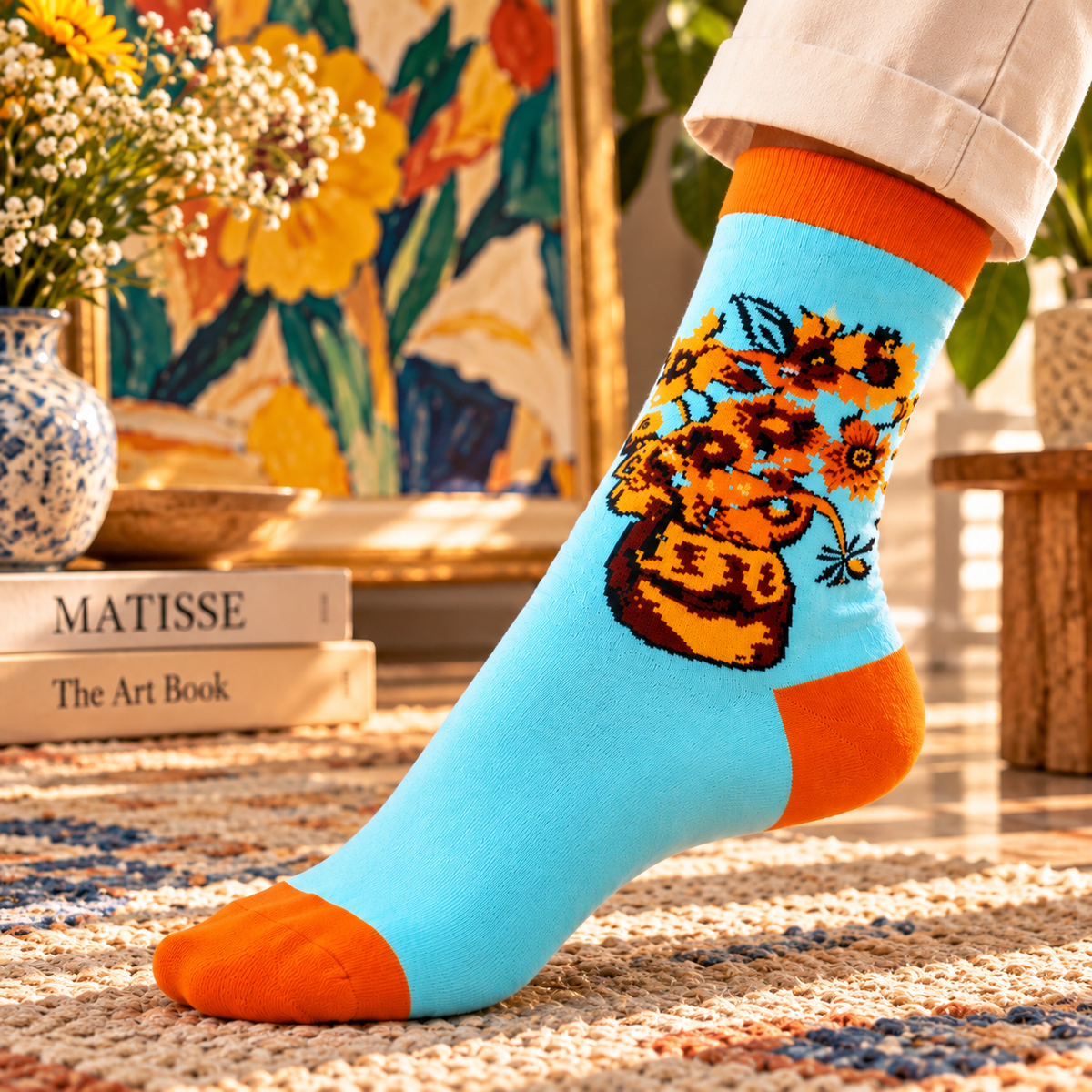 Chaussettes artistiques – Vase de tournesols – Coton biologique – Ecosocks