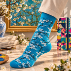 Chaussettes artistiques – Amandiers en fleurs bleues – Coton biologique – Ecosocks