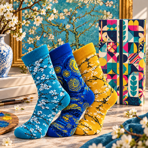 Chaussettes Artistiques Vincent van Gogh EcoSocks – Lot de 5 Paires en Coton Biologique – Unisexe – Coffret Cadeau