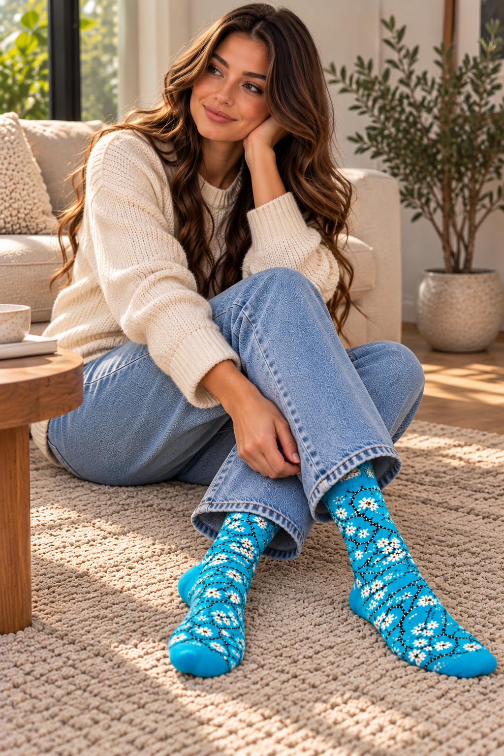 Chaussettes artistiques – Amandiers en fleurs bleues – Coton biologique – Ecosocks