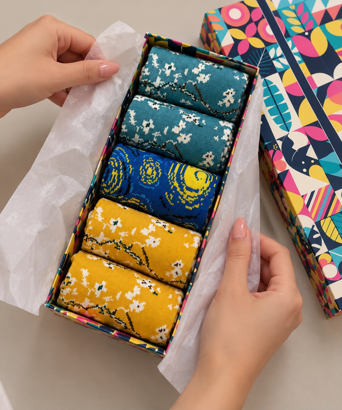 Chaussettes Artistiques Vincent van Gogh EcoSocks – Lot de 5 Paires en Coton Biologique – Unisexe – Coffret Cadeau