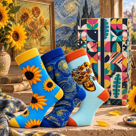 Chaussettes artistiques EcoSocks Vincent van Gogh – Lot de 5 paires – Coton biologique – Coffret cadeau – Unisexe